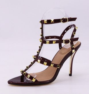Erica Burgundy Patent Gold Gromet Stiletto Shoe