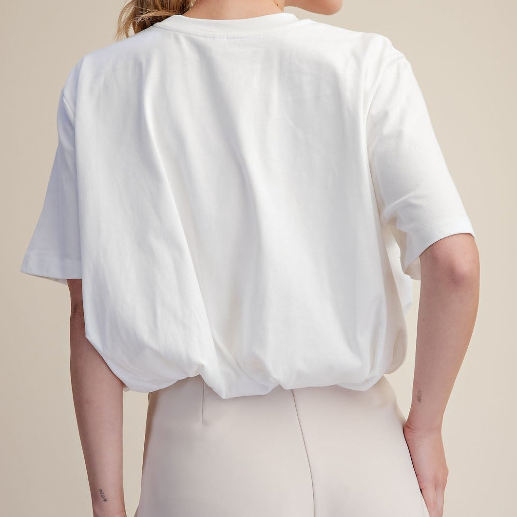 Evelyn White Cropped Bubble Hem Top