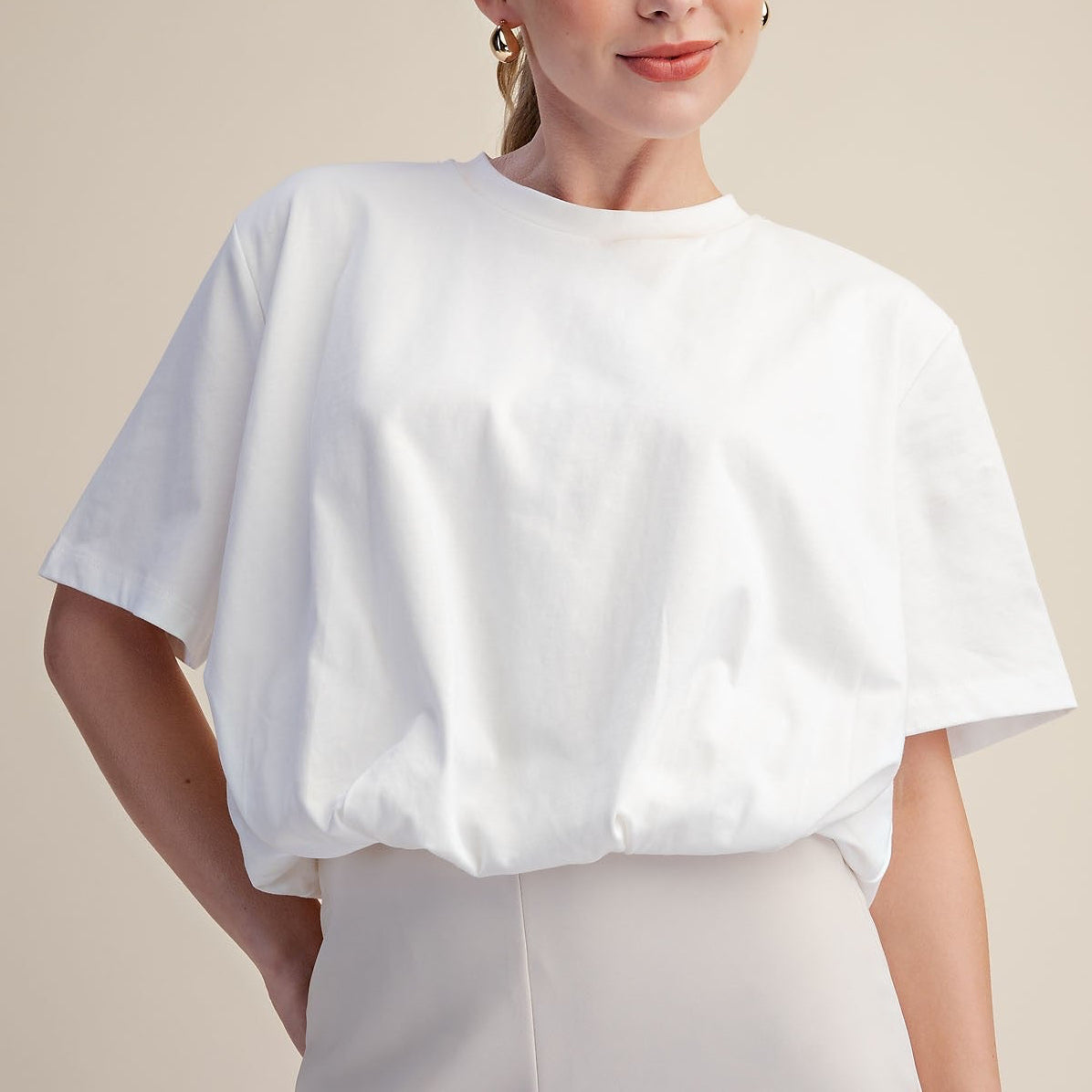 Evelyn White Cropped Bubble Hem Top