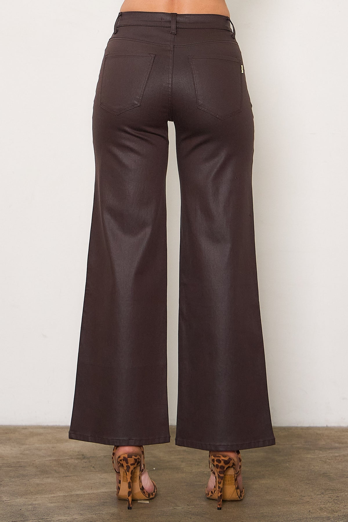 Eva Brown Coated Wide Leg Jeans