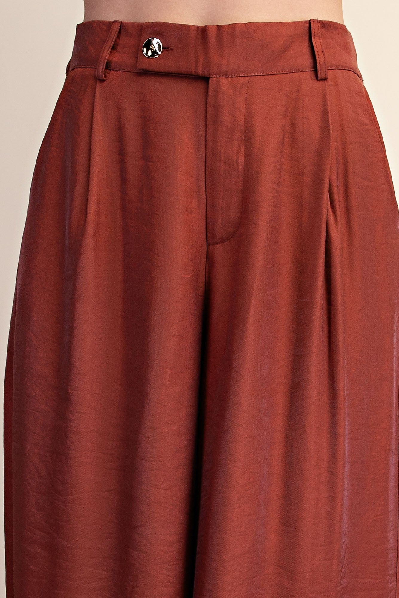 Ravyn Rust Tailored High Rise Pleated Wide Leg Pants