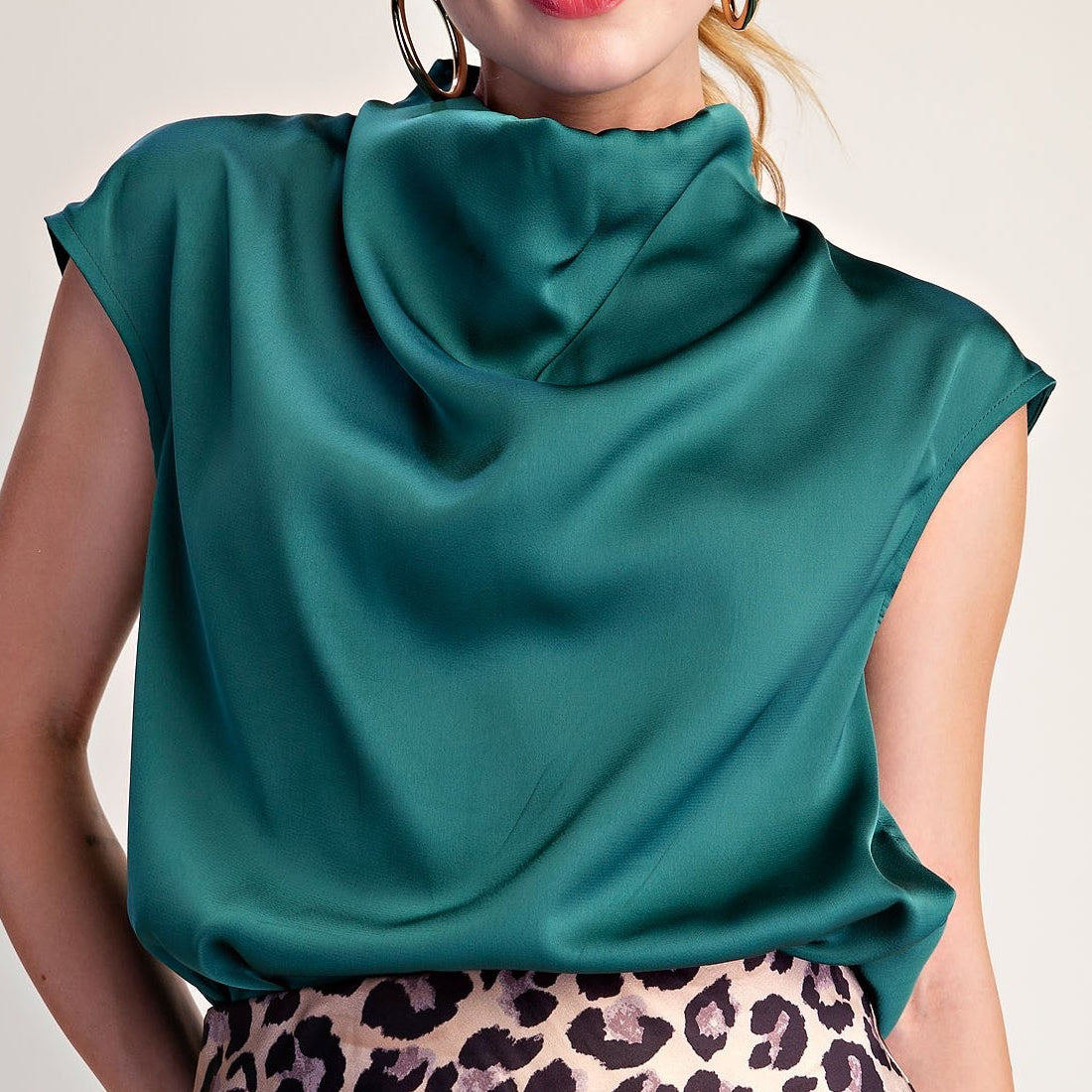Kaylyn Cowl Neck Sleeveless Satin Top