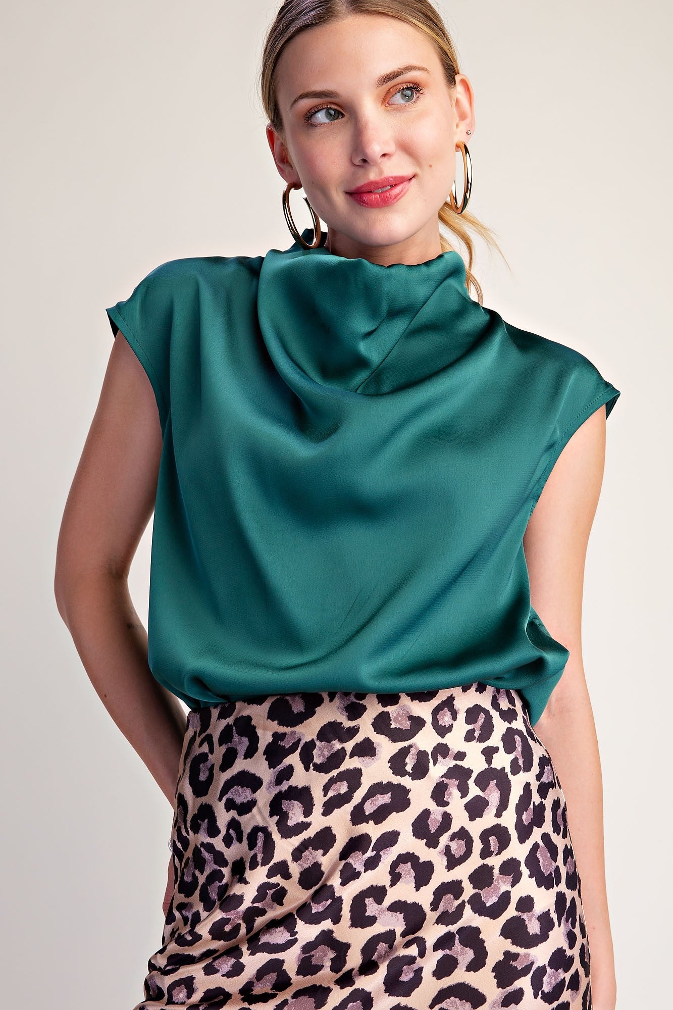 Kaylyn Cowl Neck Sleeveless Satin Top