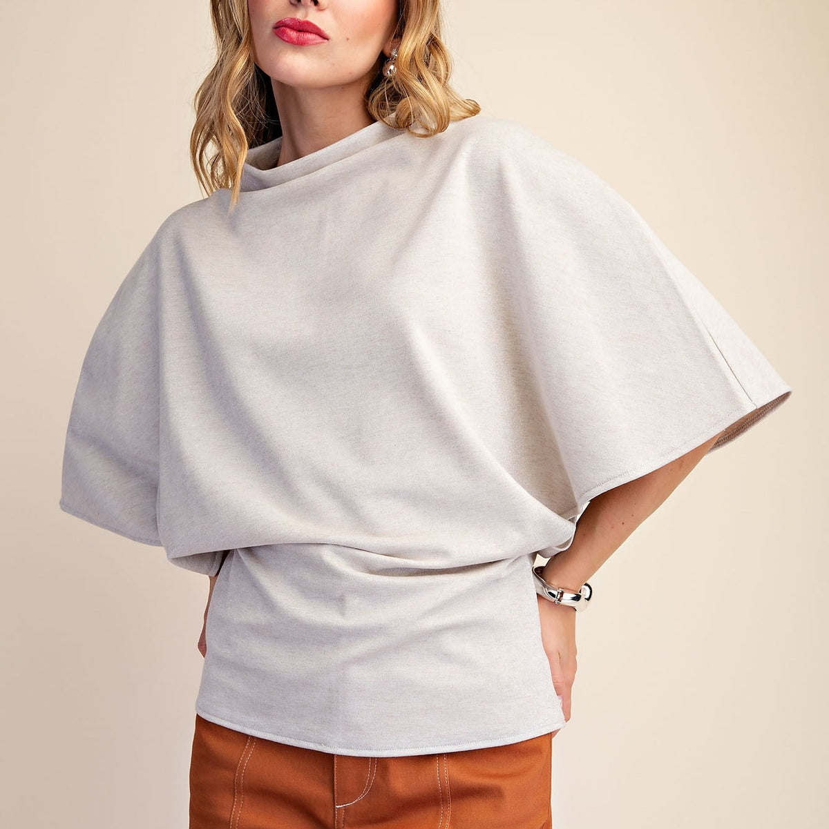 Millie Cream Mock Neck Wide Sleeve Top