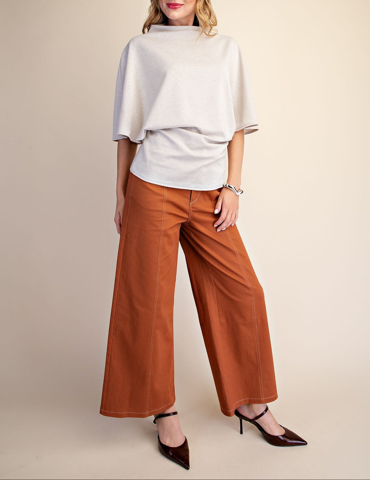 Millie Cream Mock Neck Wide Sleeve Top