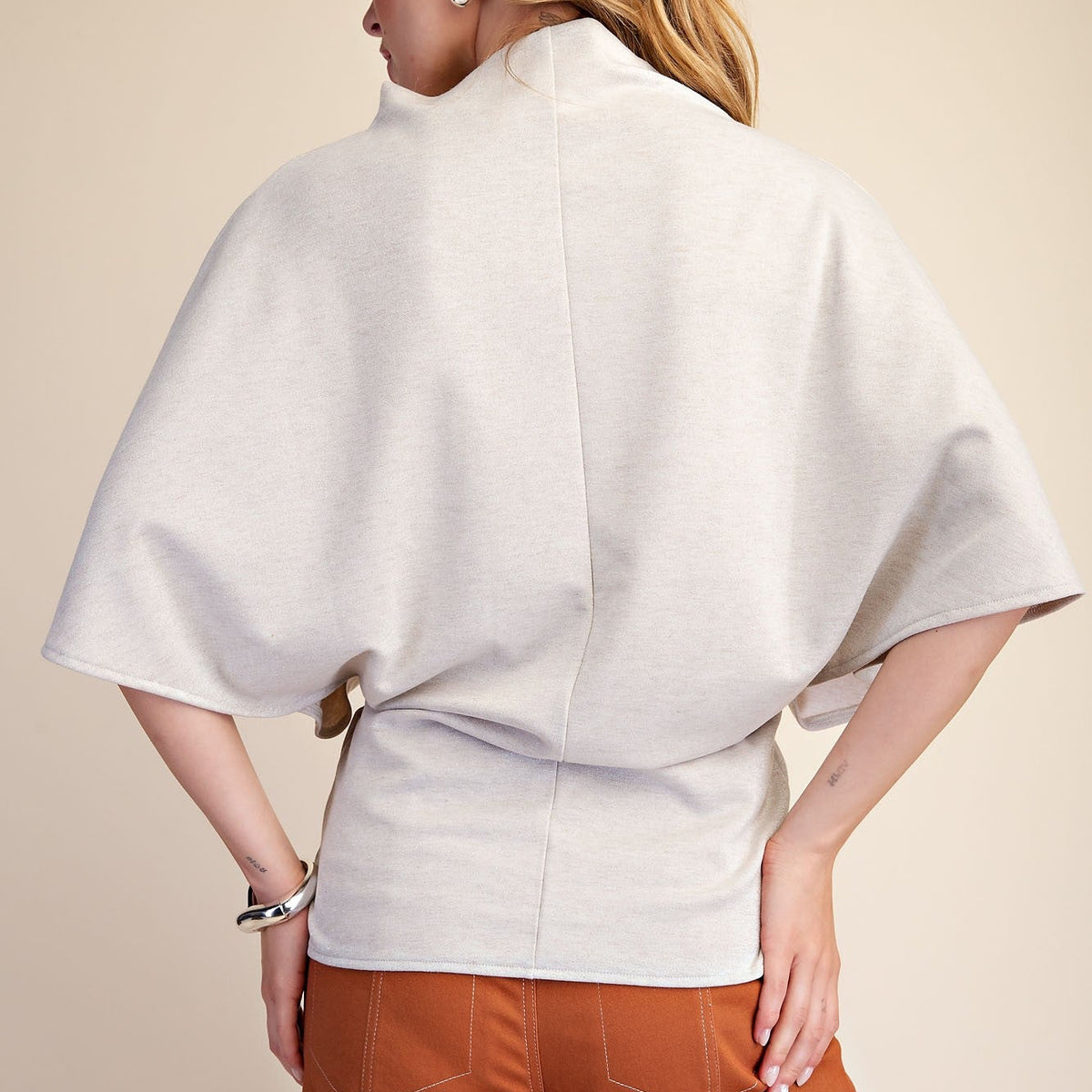 Millie Cream Mock Neck Wide Sleeve Top