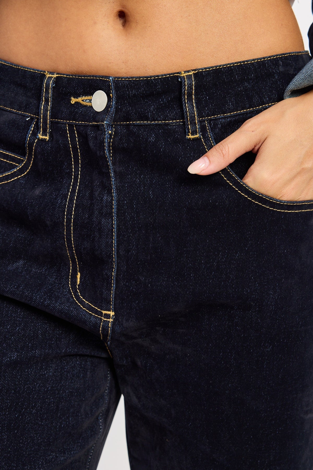 Ruby Dark Wash Denim Low Rise Trucker Jeans
