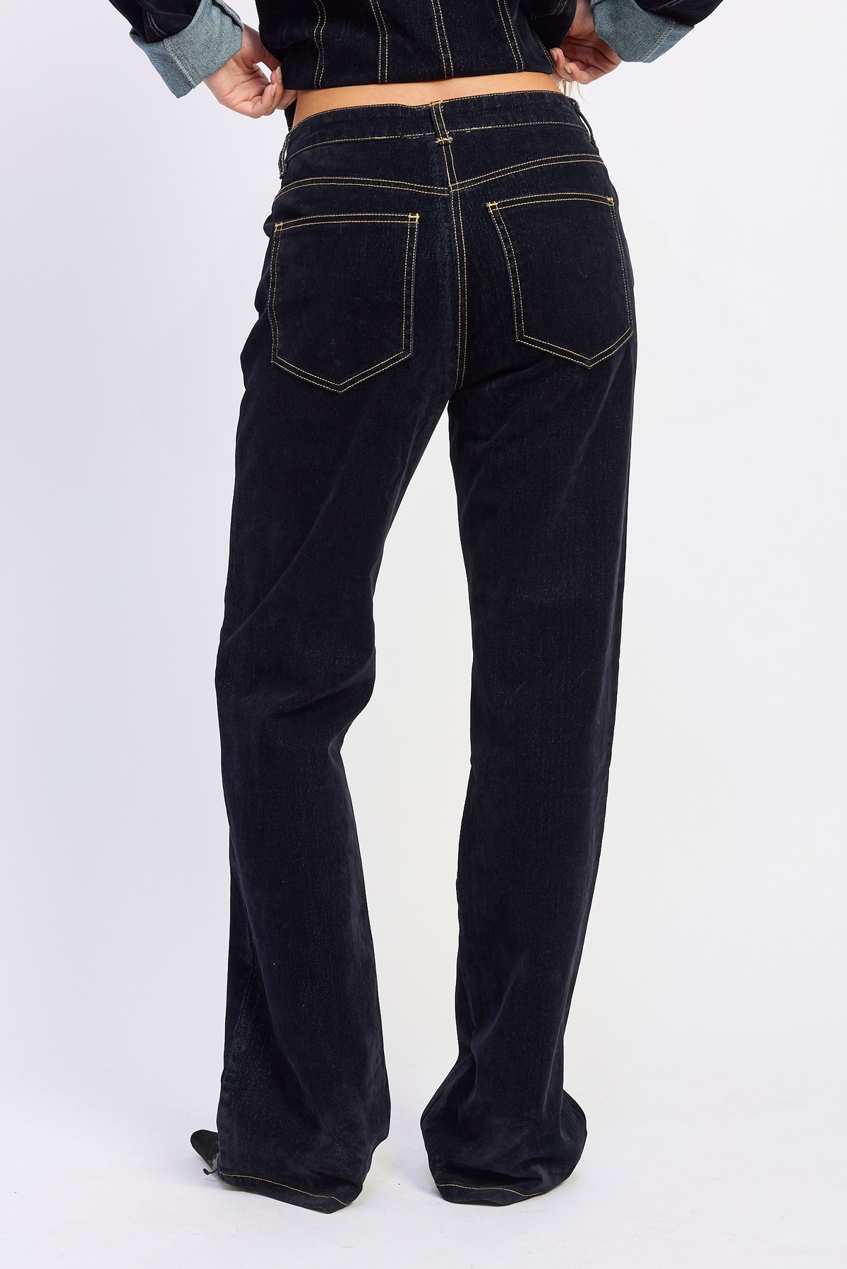 Ruby Dark Wash Denim Low Rise Trucker Jeans