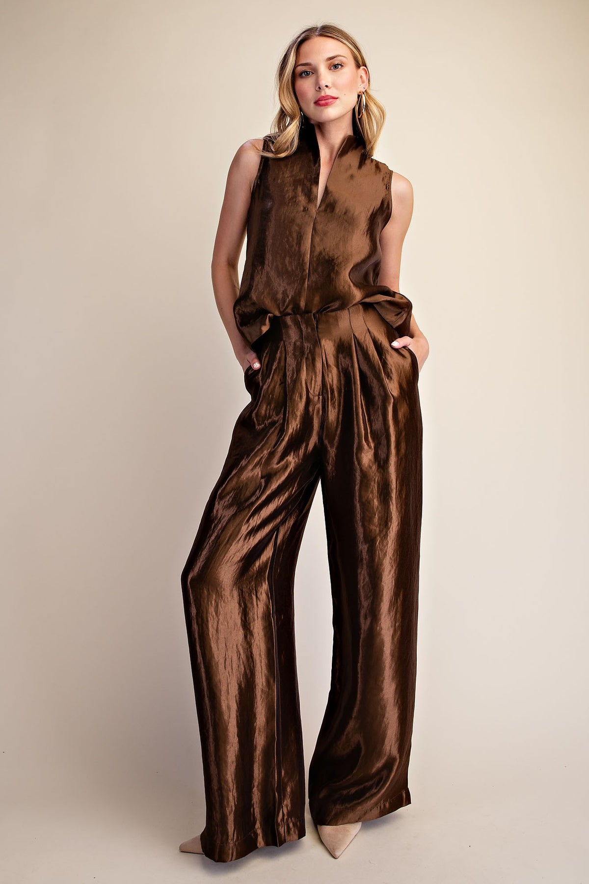 Leanna Brown High Rise Pleated Pants