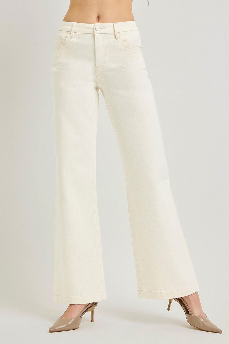 Tatum Ecru High Rise Wide Leg Striped Jeans