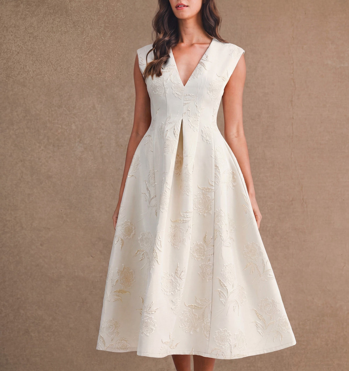 Esme Cream & Gold Jacquard Flare Dress
