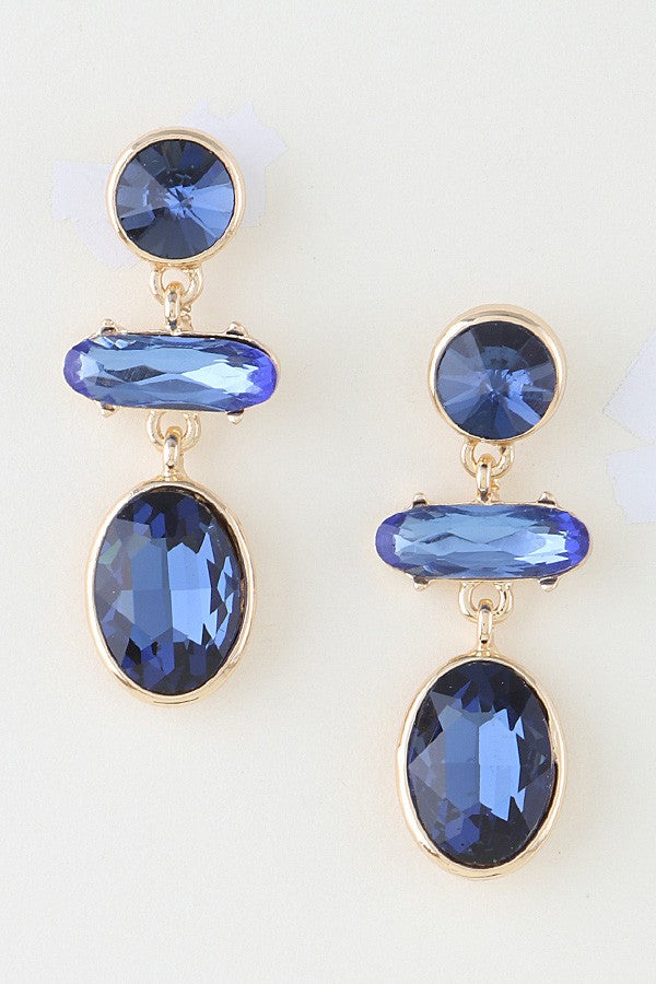 Blue Multi Rhinestone Trio Drop Earrings