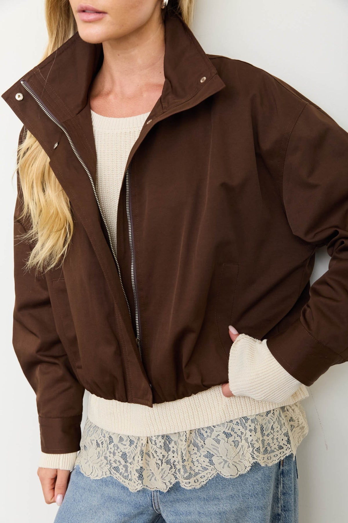 Serenity Zip Up Mock Neck Elastic Hem Jacket