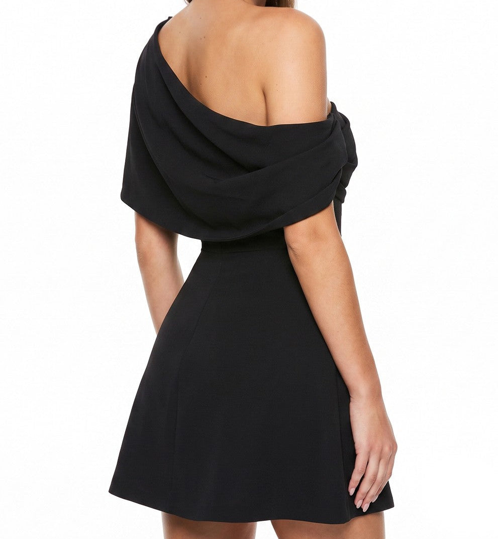 Addi Black Asymmetrical One-Shoulder Draped Mini Dress
