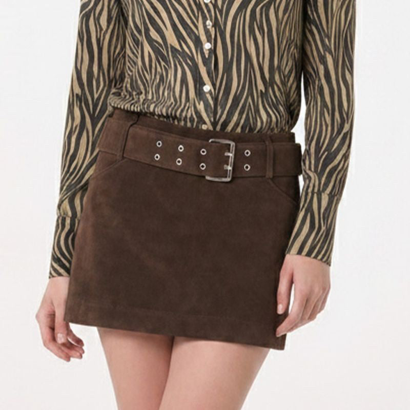 Samantha Dark Brown Faux Suede Micro Mini Skirt