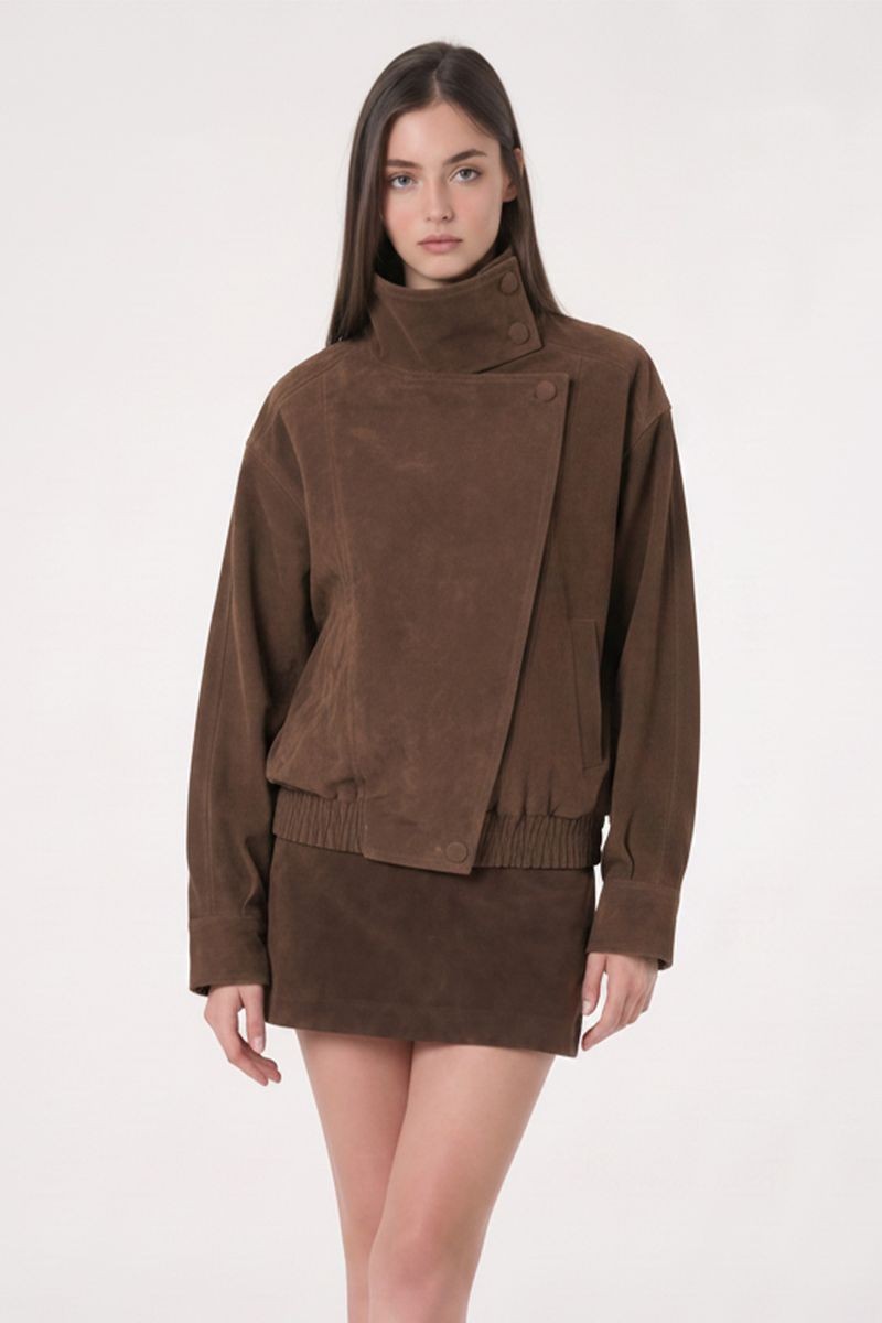 Gloria Dark Brown Faux Suede Motor Jacket