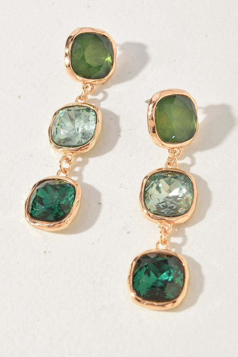 Emerald Crystal Triple Drop Earrings