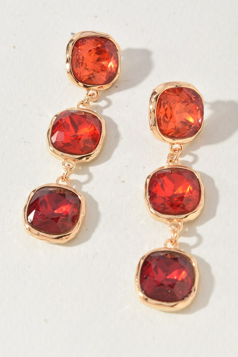 Red Crystal Triple Drop Earrings