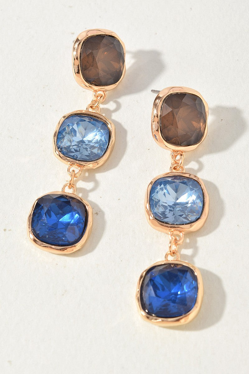 Blue Crystal Triple Drop Earrings