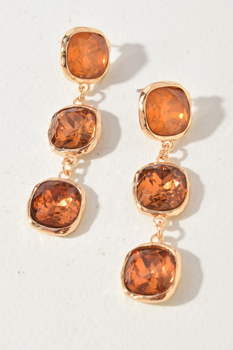 Topaz Crystal Triple Drop Earrings
