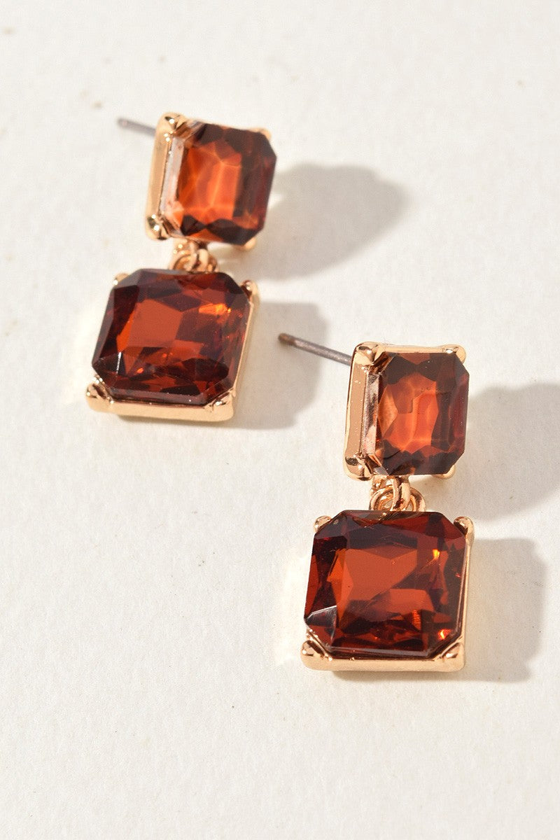 Brown Crystal Double Drop Earrings