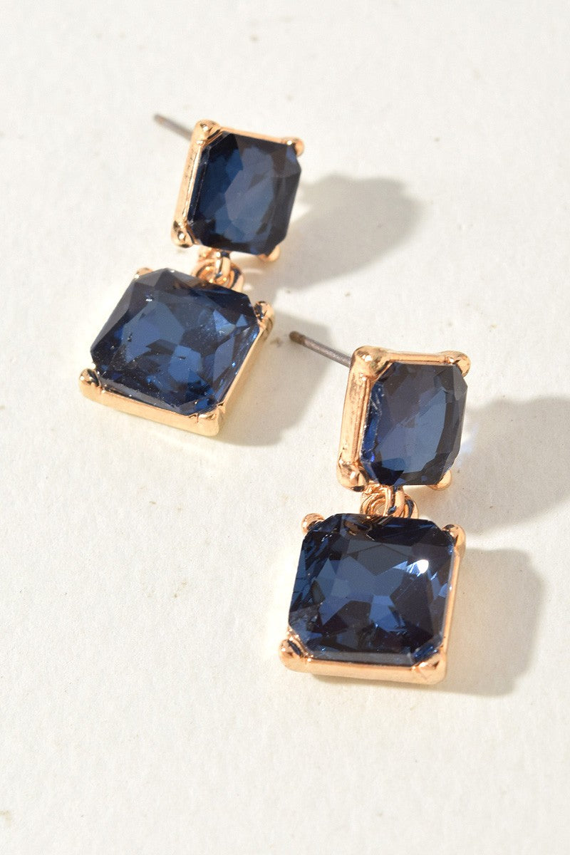 Dark Blue Crystal Double Drop Earrings