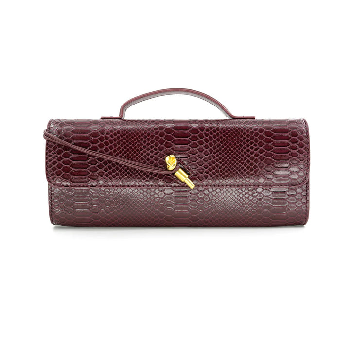 Vinni Burgundy Braided Rectangle Clutch With Gold Hardware