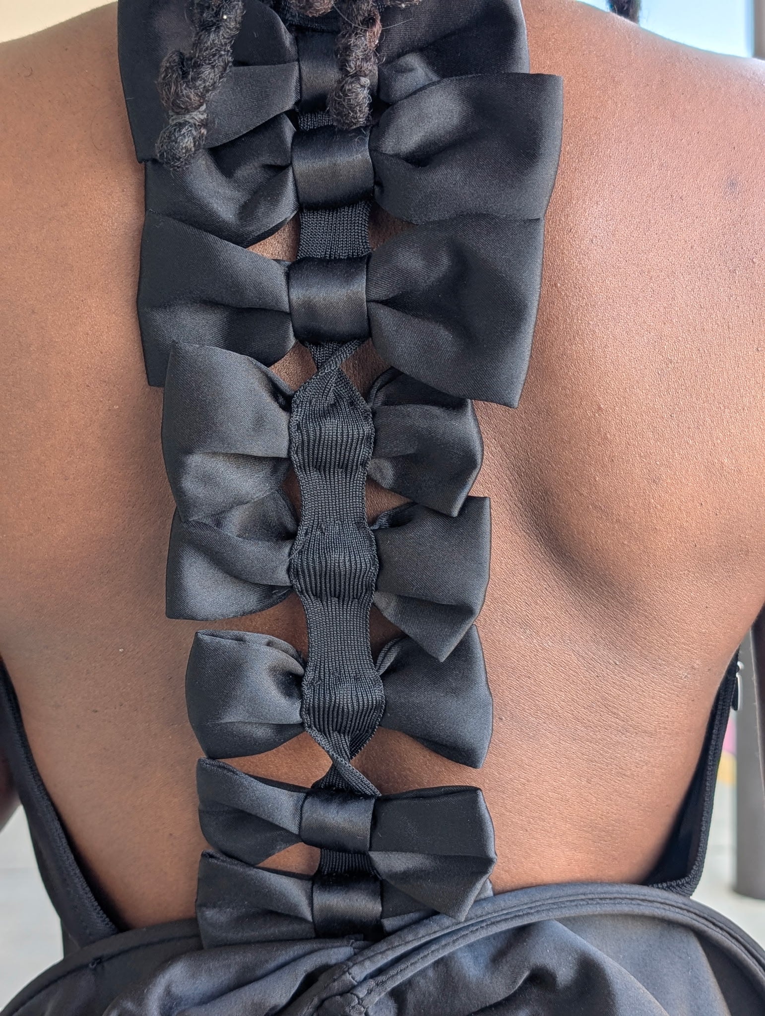 Bunny black backless bandage maxi with cascading bows