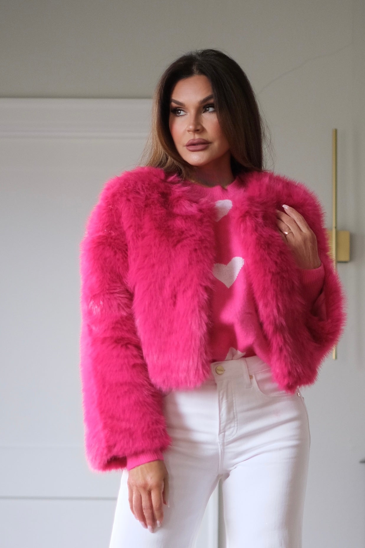 Millena fuchsia faux fur crop coat