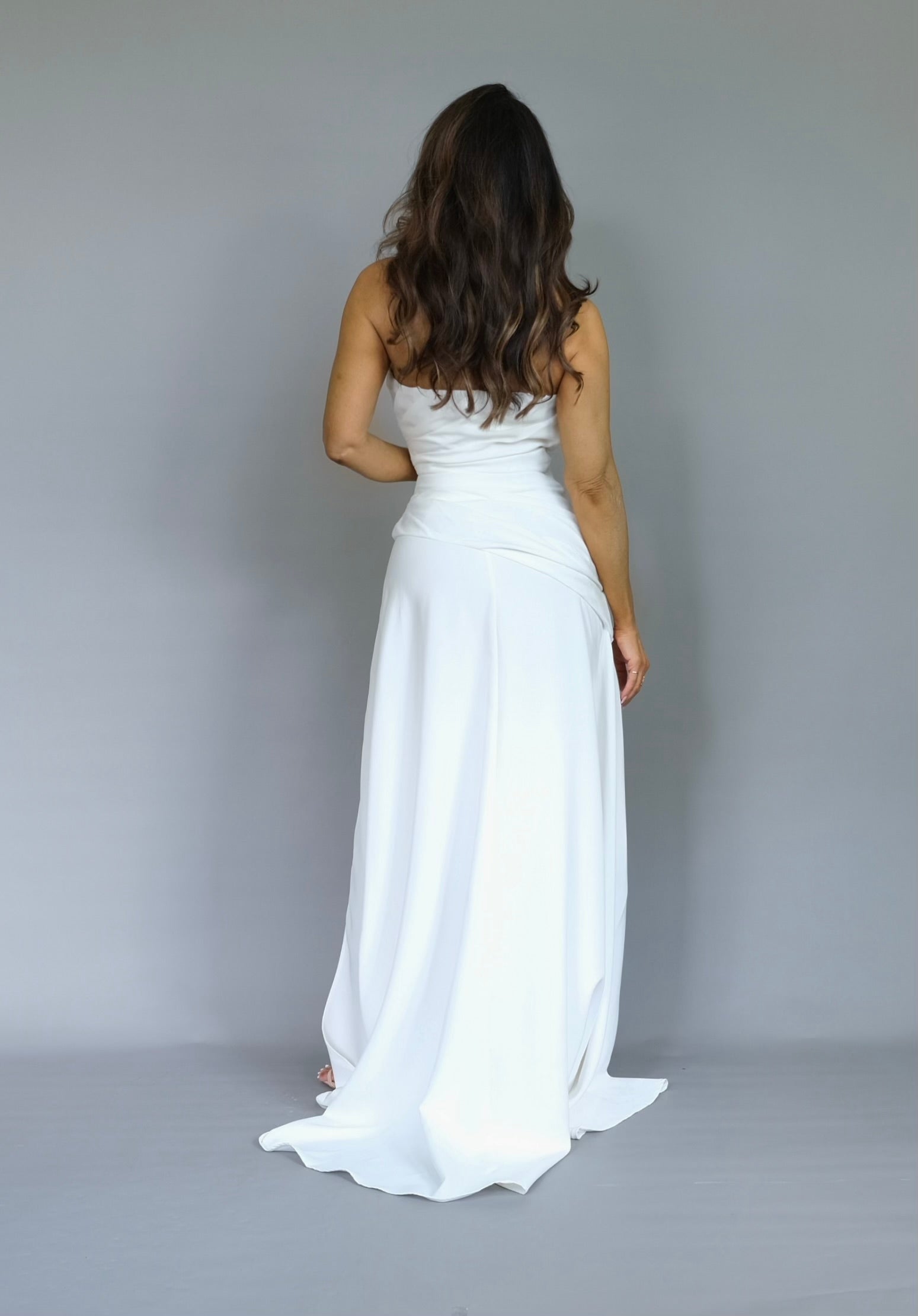 Sandra white white draped gown with slit