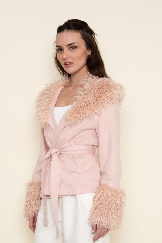 Princess light peach fur collar coat