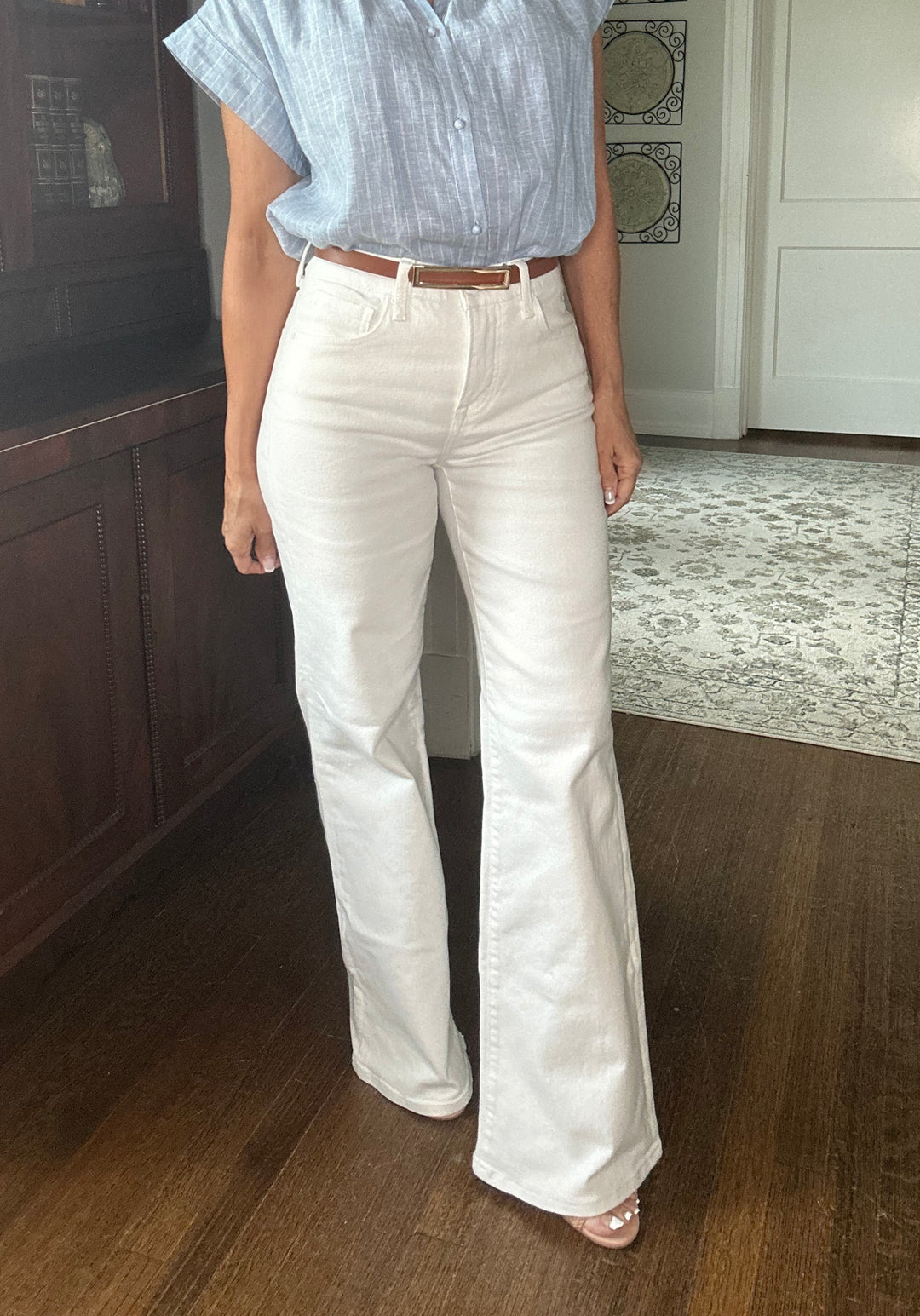 Nina white wide leg high rise jean