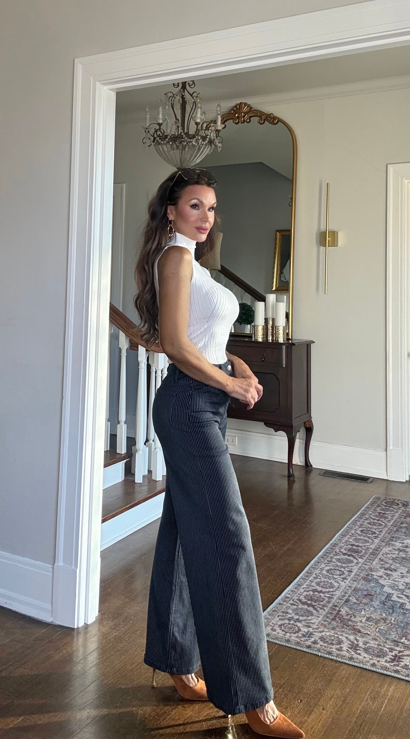 Sammy Dark Wash Stripe Wide Leg Jeans