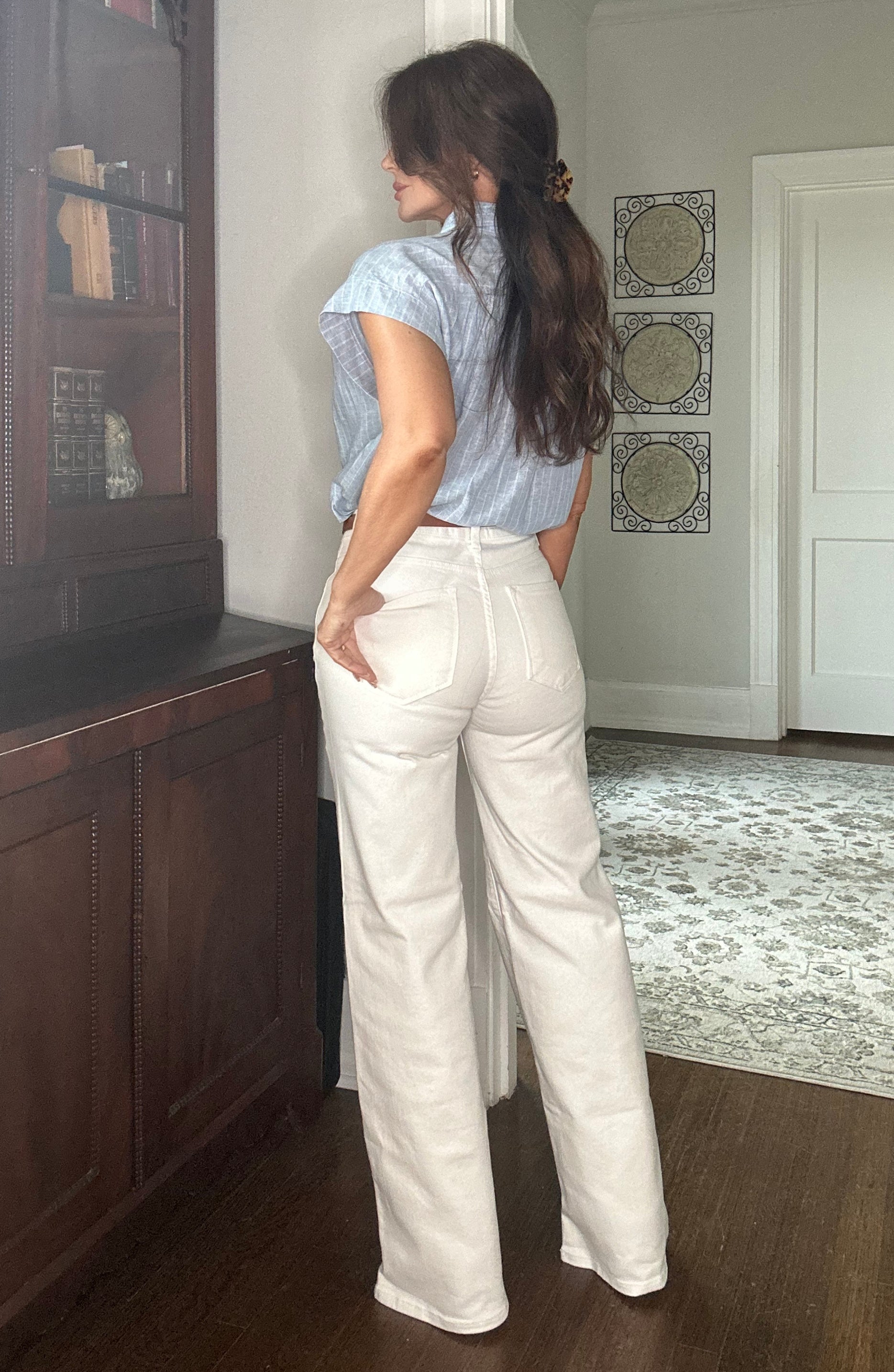 Nina white wide leg high rise jean