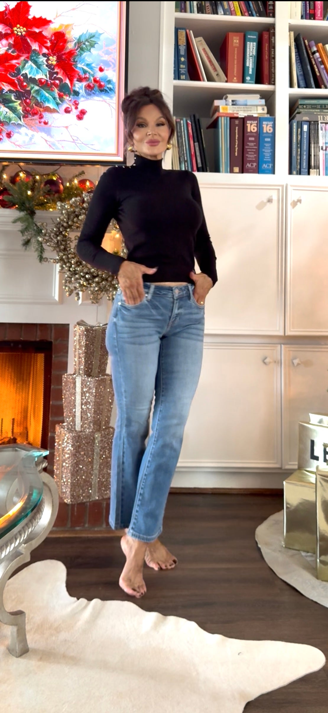 Quinn medium wash low rise crop flare jean