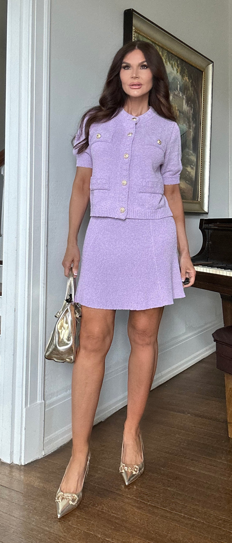 Summer Lavender flared sweater mini skirt(set)