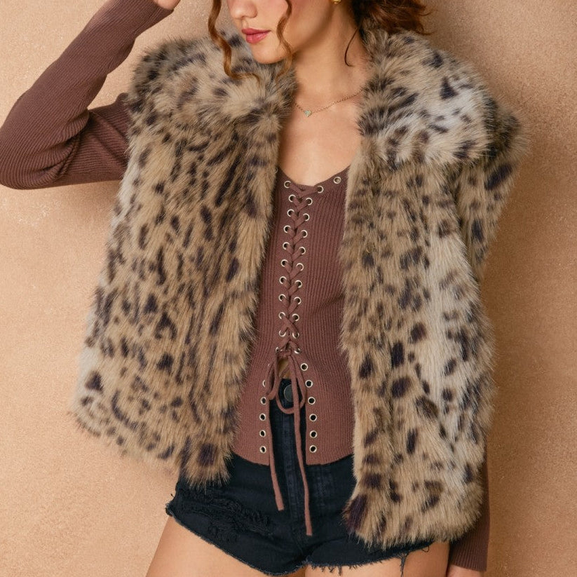 Kyanne Leopard Faux Fur Vest