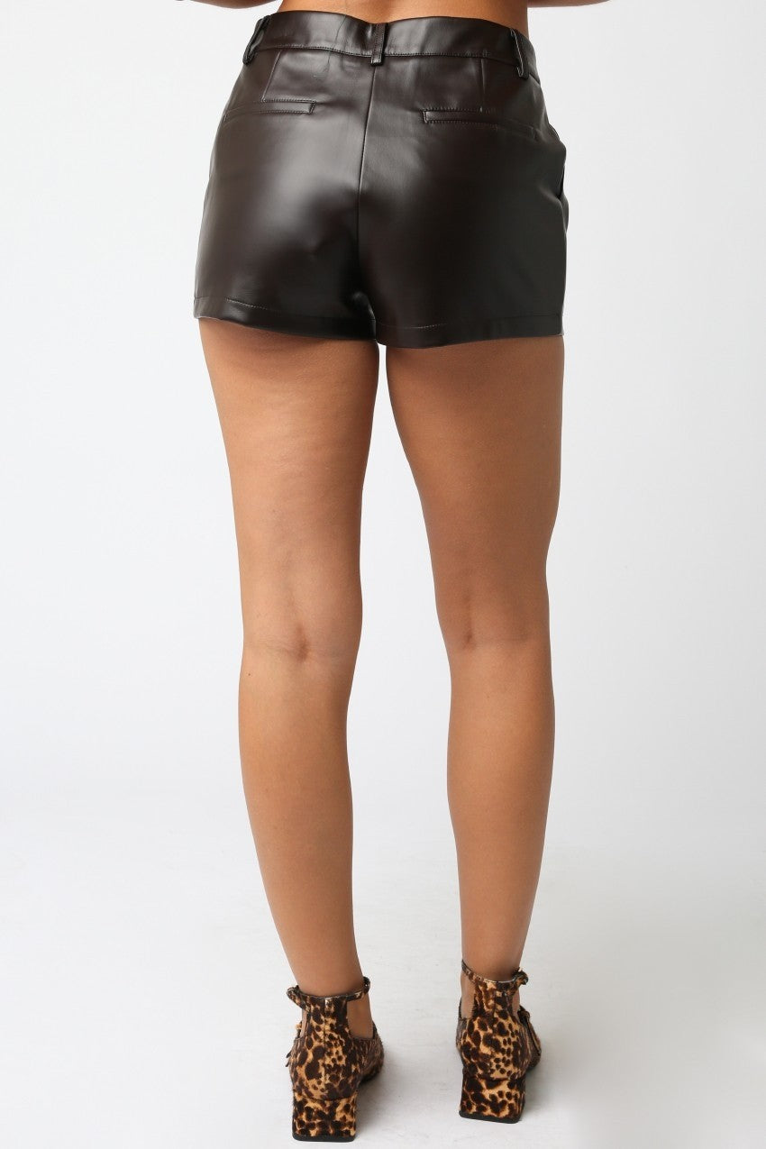 Ellis Chocolate Brown Leather Shorts