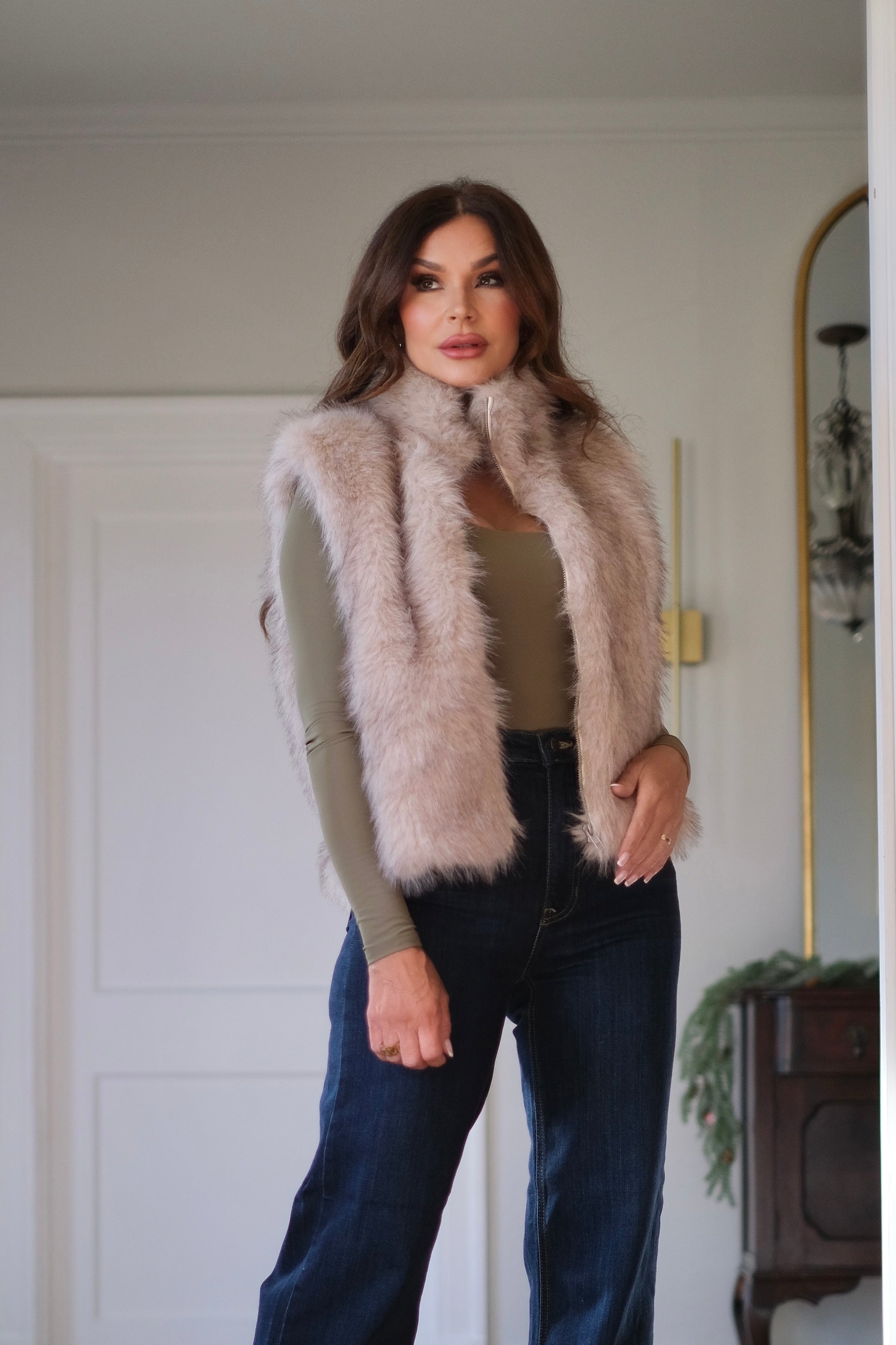 Caroline Cream Faux Fur Vest