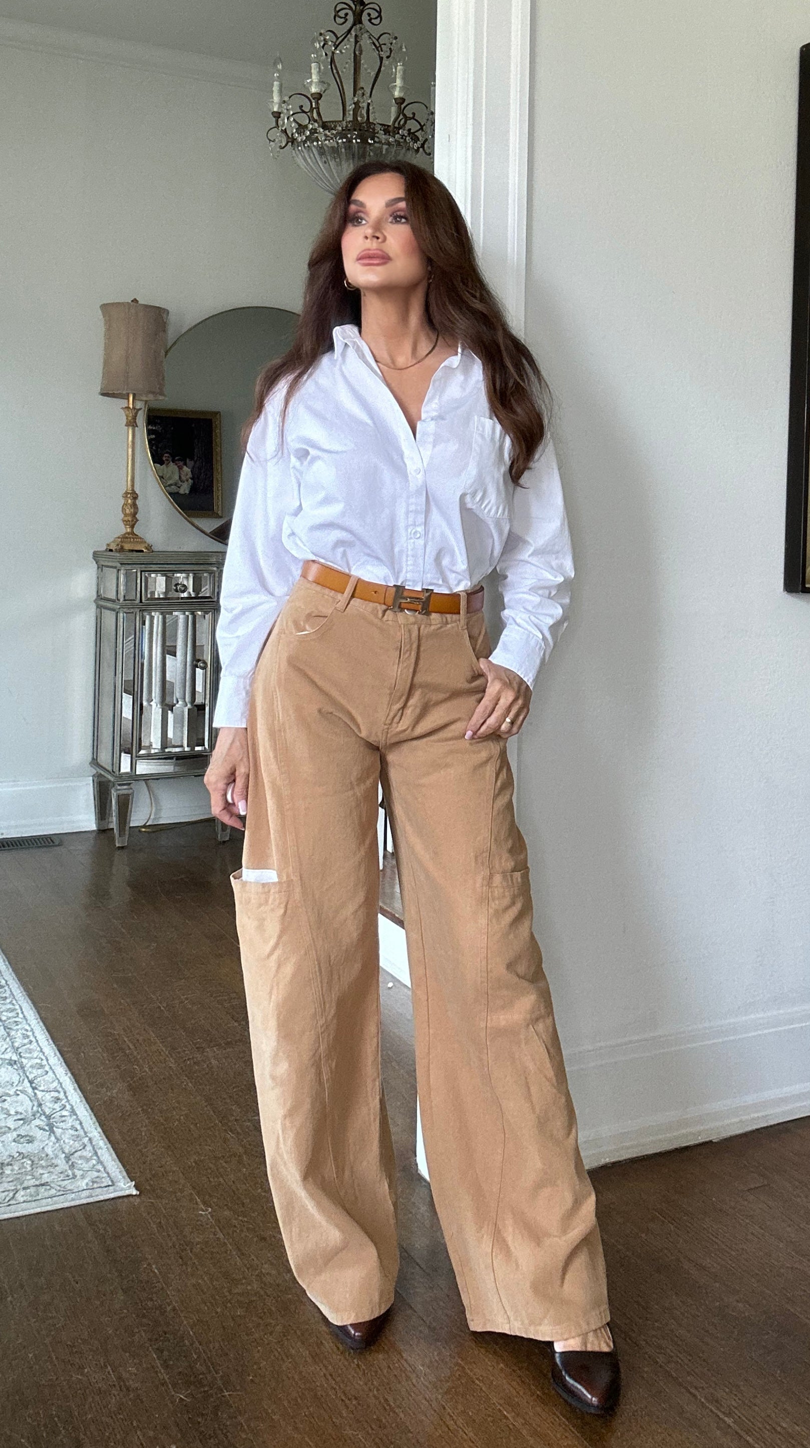 Zayla camel high wiast wide leg utility pant