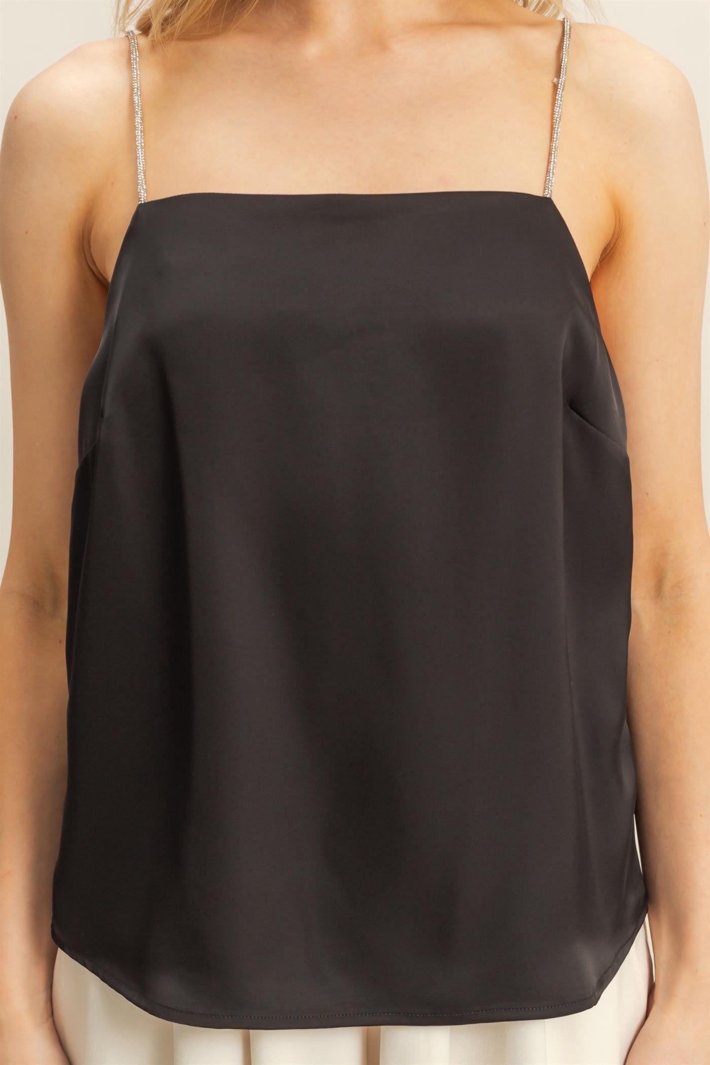 Shelli Black Satin Cami With Rhinestone Straps
