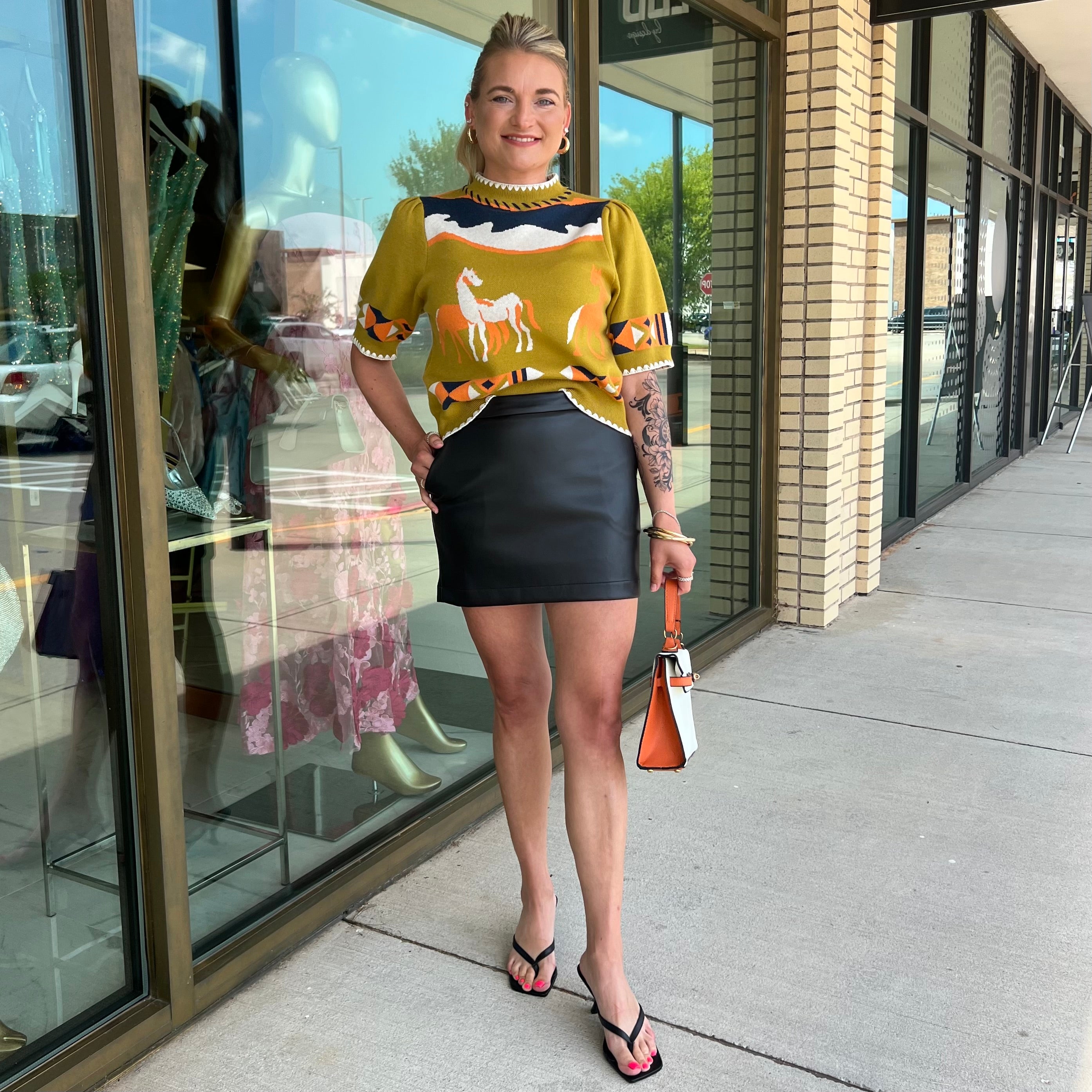 Kenz Chartreuse Horse Sweater