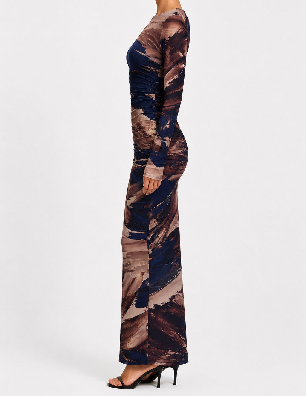 Ania Chocolate & Navy Mesh Maxi Dress