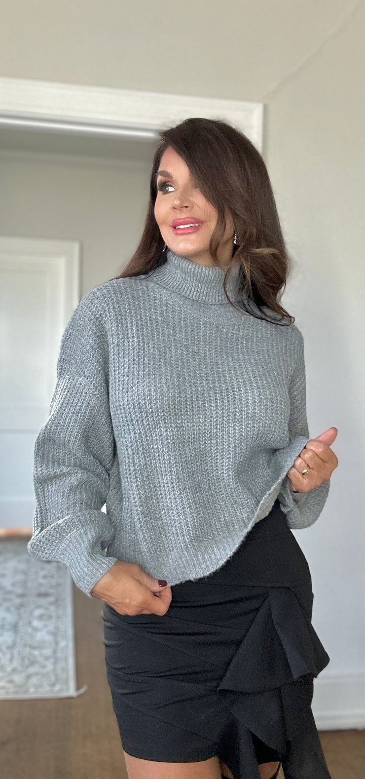 Grayson grey cable knit sweater with turtle neck