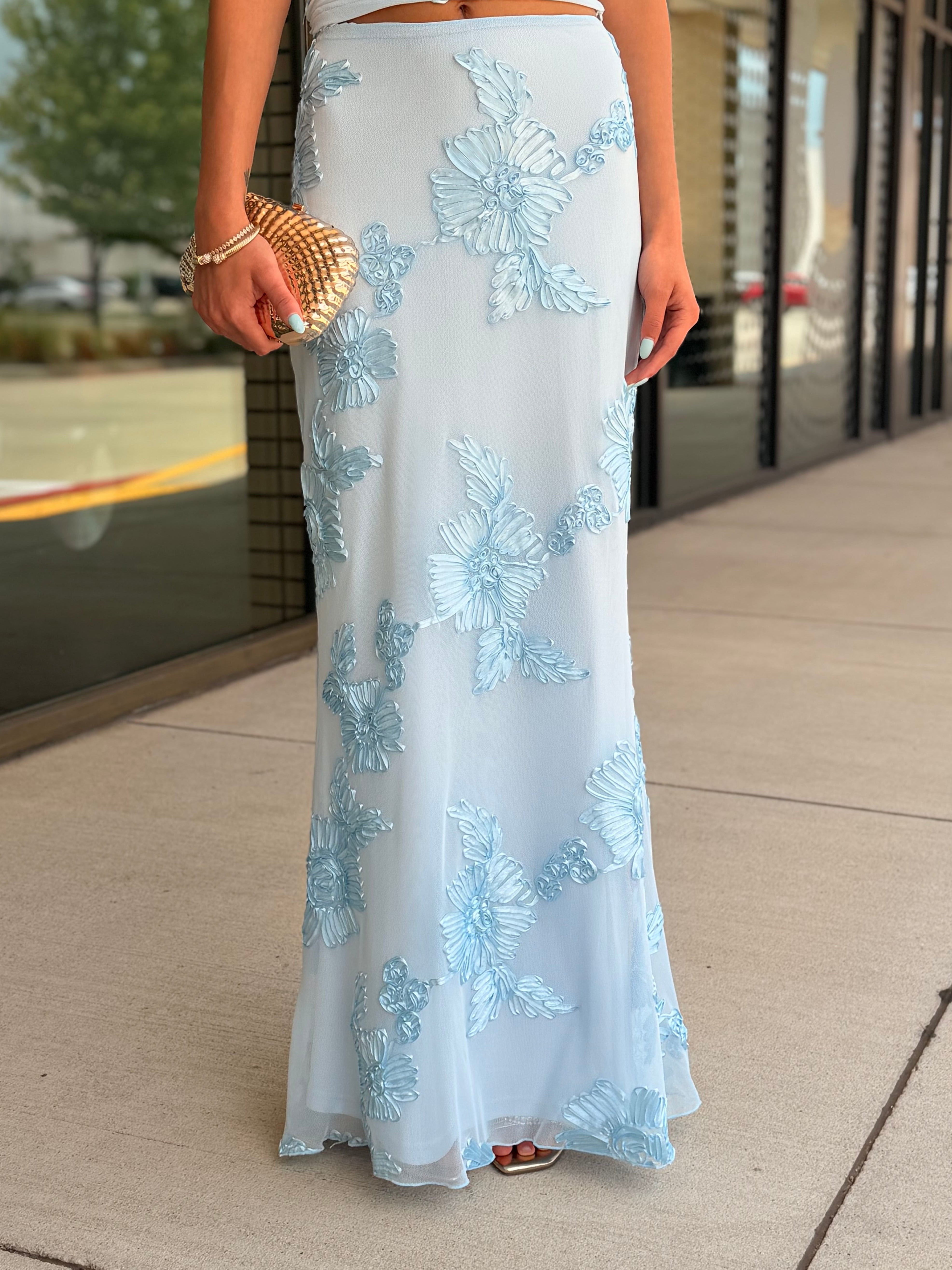 Diana Light Blue Floral Maxi Skirt