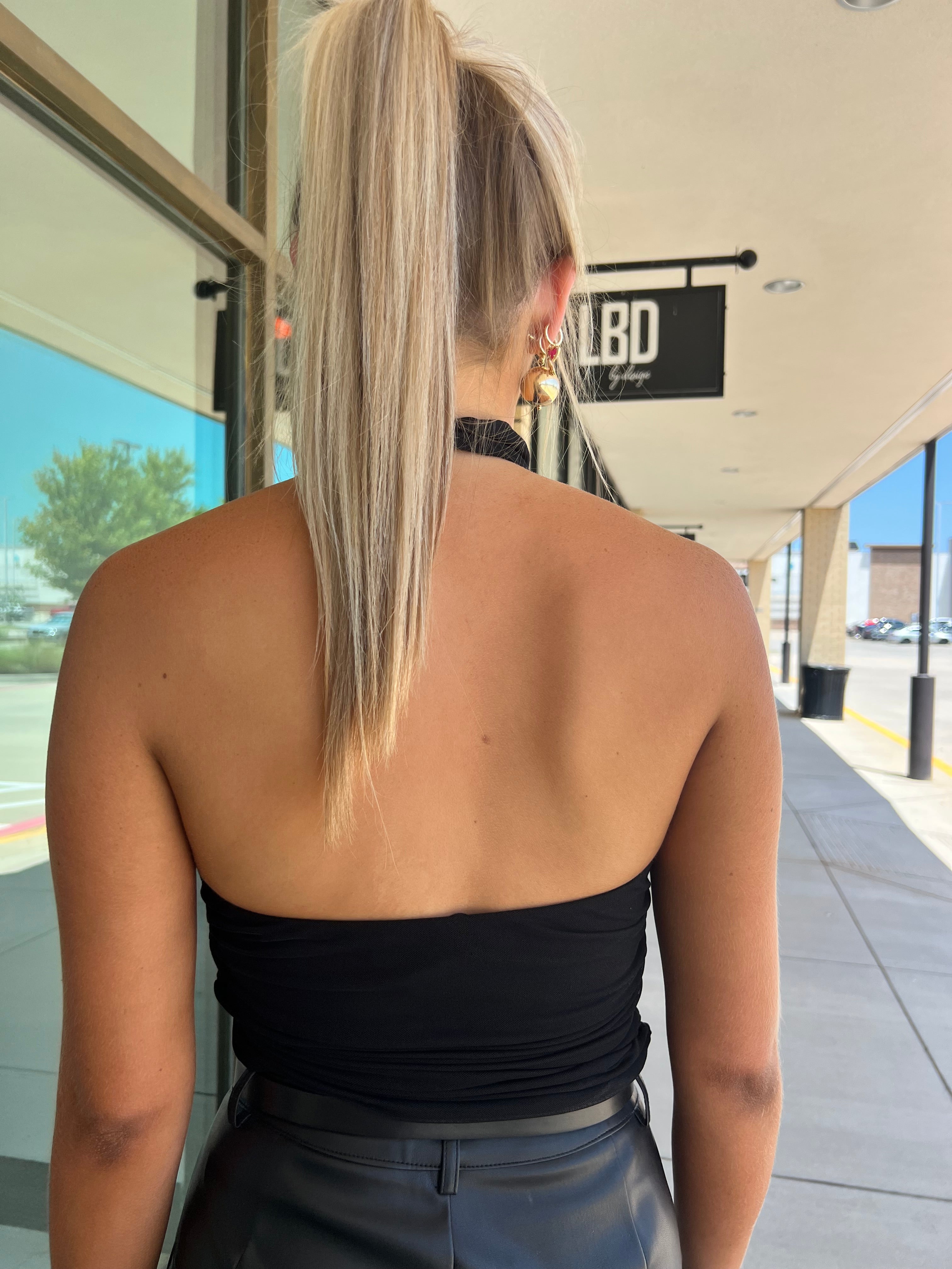 Zea black mesh halter top