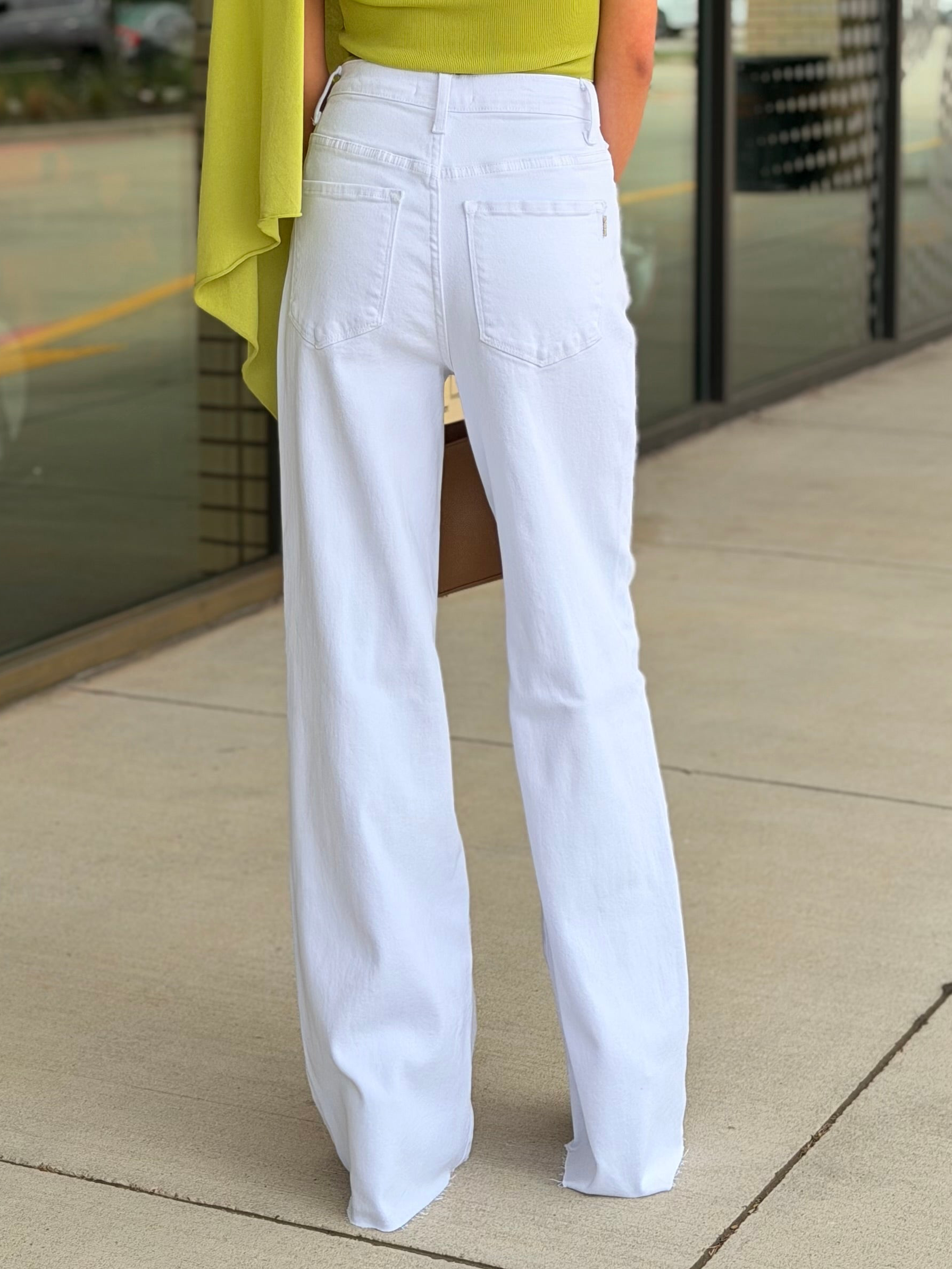 Sarah White Wide Leg High Waist Dad Jean With Raw Hem