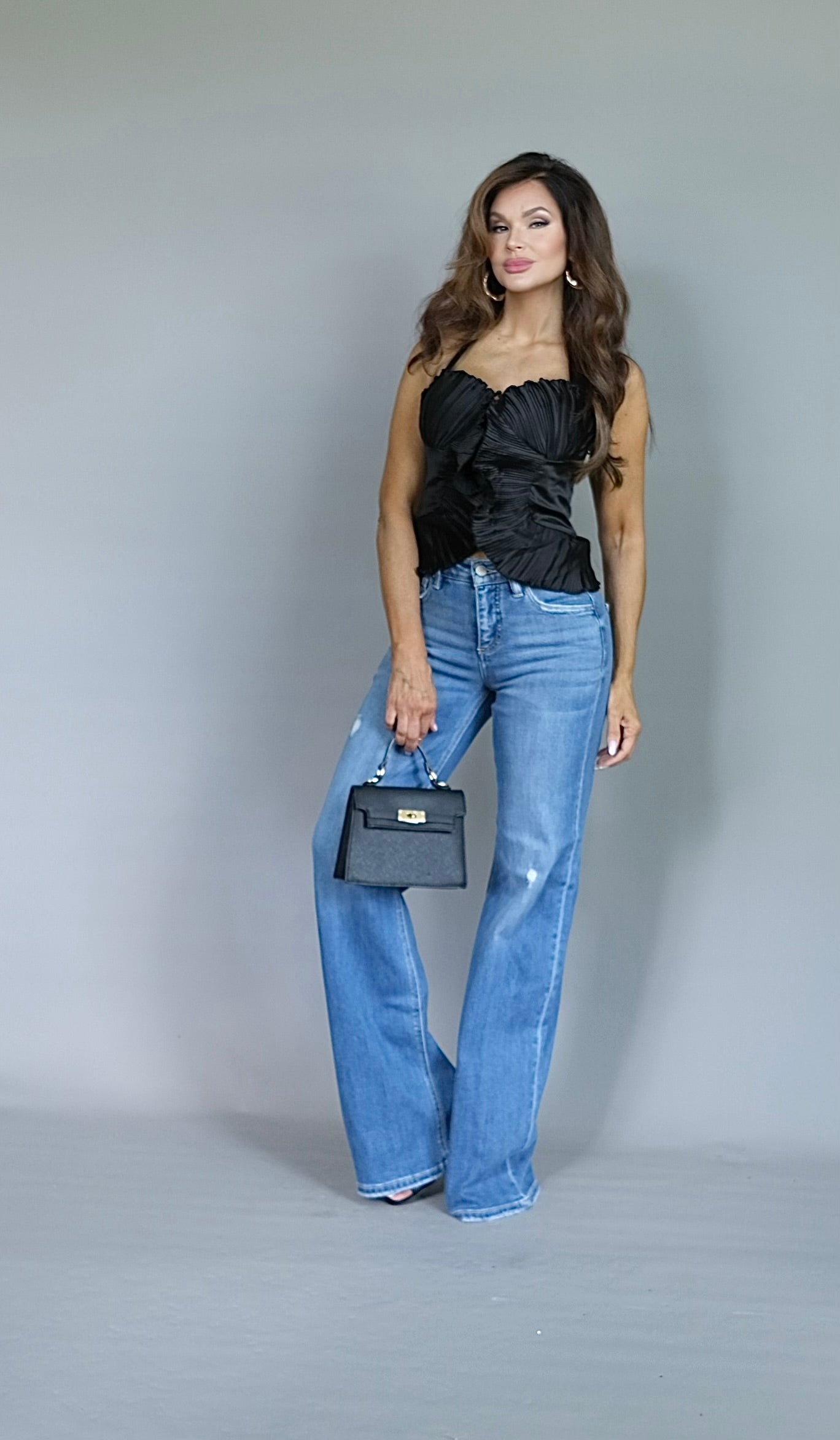 Cherri black pleated halter top