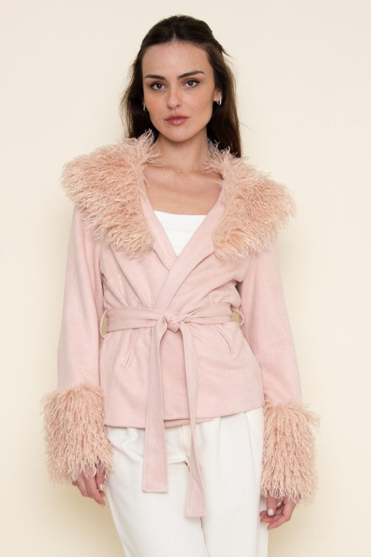 Princess light peach fur collar coat
