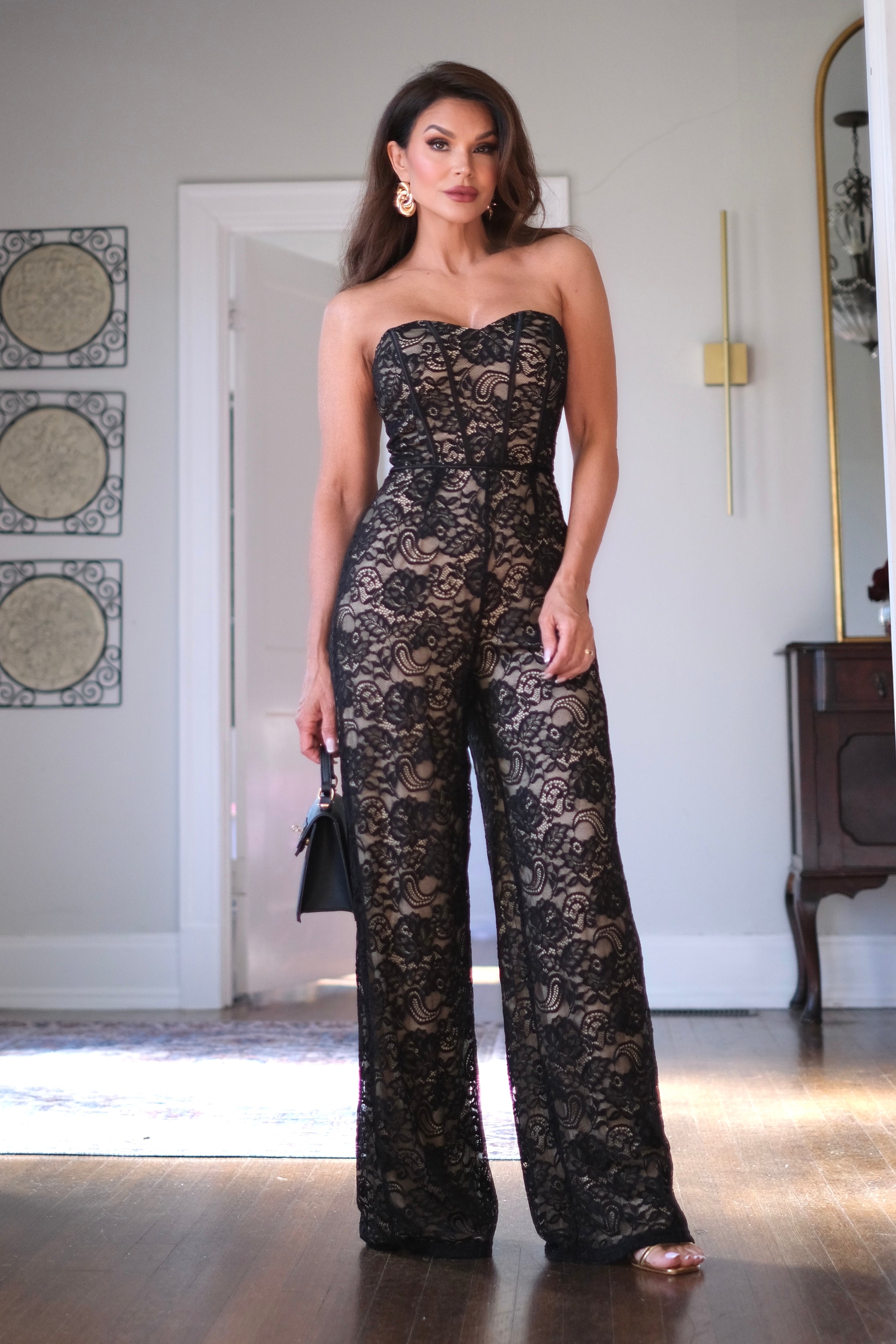 Calista Black Lace Strapless Jumpsuit